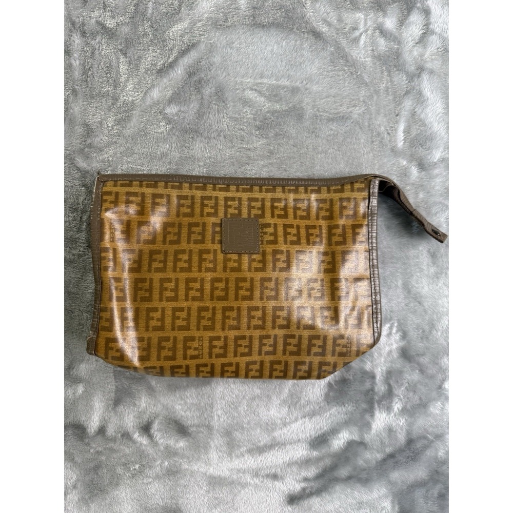 Vintage Fendi Clutch Handbag Zucchino FF Logo Pattern Bag Pouch Travel Cosmetic